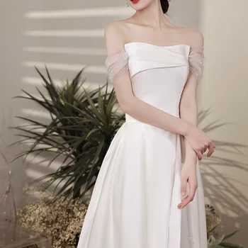 Прост темперамент, сватбени рокли с едно рамо, бяла елегантна вечерна рокля с мрежесто модел в стил мозайка, лятна рокля 2023