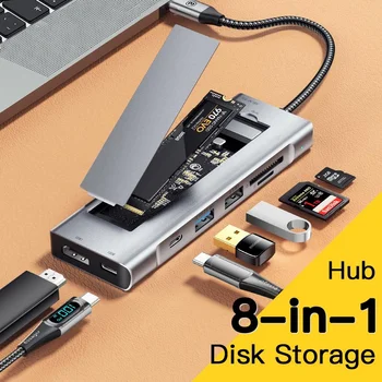 2023 НОВ USB хъб, 8 в 1 С функция за съхранение на диск, Съвместим с USB Type-c HDMI За докинг станция за лаптоп Macbook Pro Air M1 M2
