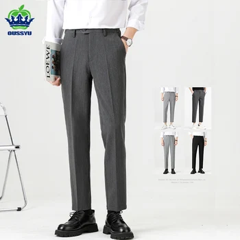 OUSSYU Пролет лято висококачествени костюмные панталони мъжки стрейчевые бизнес панталон с еластична талия, тънки панталони с дължина до глезена, корейски тънки панталони мъжки