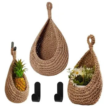 Закачалка за плодове кошници впечатлява със своя Бохемски стил, подвесная кошница от памучни въжета, 3 бр., подвесная кошница за съхранение на чесън в ресторанта, зеленчукови стена