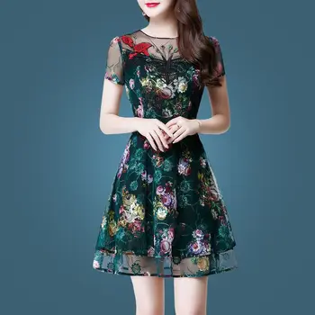 Елегантна женствена рокля с бродерия на цветя, летни слоеве, газова завързана сарафан, реколта мода, черни луксозни туники, дамски рокли midi