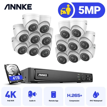 ANNKE 5MP FHD POE Система за видеонаблюдение 16CH H. 265 + 4K NVR Записващо устройство 5MP Камера за Сигурност Аудиозапис 5MP PoE Ip камера
