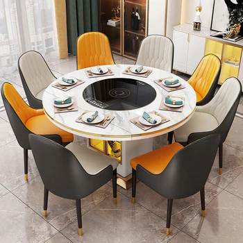 Комплект кръгли маси от заведения за хранене, изработени от мрамор, кухненски стъклен модерна маса за хранене, луксозна многофункционална умна мебели за дома WSW40XP