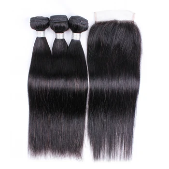 3 връзки със затварянето 4x4 дантела Естествения цвят на индийски коси за изграждане на Директни ефирни дантелени косата Testa 220 г/комплект