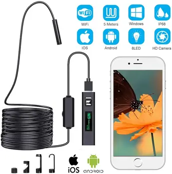 Wifi ендоскоп място 1200 P 8 мм обектив led светлини безжичен кола на инспекцията бороскоп мека камера водоустойчива за Android iPhone PC