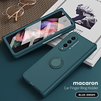 Мек калъф за телефон от кожата на Тестени изделия Samsung Galaxy Z Fold 5 4 3 2, автомобилен магнитна скоба, панта корпус от закалена защитно фолио