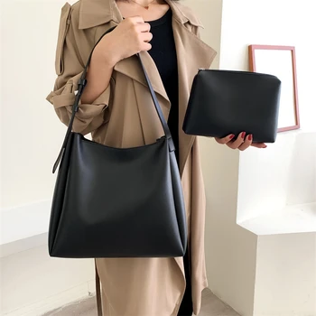 Модерна кожена чанта-тоут за жени 2023, дамски проста чанта на рамото голям капацитет, дизайнерски чанти и портмонета