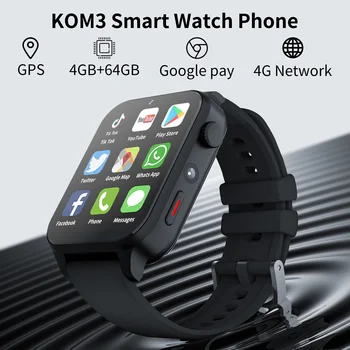 KOM3 4G Интернет Смарт часовници Телефон 4 GB 64 GB Android 9,0 GPS 1,99 
