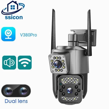 4MP V380 Pro двухобъективная WIFI камера Външна защита на сигурността на Цветна камера за нощно виждане водоустойчива IP камера безжична
