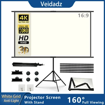 Проекторный Екран Със Стойка Бяла Мрежа Срещу Светлина 2,0 Засилване на Платно 100 120 инча за Домашно Кино Открит Прожекционен Екран 4K HD