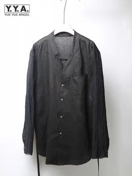 Мъжки ежедневни риза, готическия черен модерен яка-часова, новата пролетно-лятна тънка бельо риза в стил харадзюку, дизайнерски блузи с дълъг ръкав, мъжки