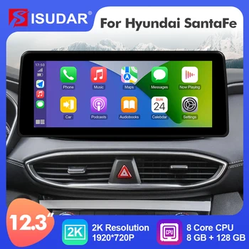 ISUDAR 12,3 Инча Android 12 Автомобилен Радиоприемник За Hyundai Santa Fe 2017-2021 GPS Авто Мултимедиен Стереоплеер Carplay 4G USB Net 2 Din