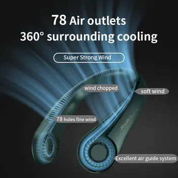 USB акумулаторна мини вентилатор с охлаждащ безлопастным беззвучным шейным вентилатор за спорт Преносим маточната вентилатор, безжичен Електрически вентилатор