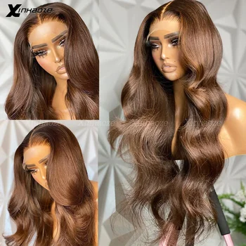 Шоколадово-кафяви перуки, изработени от човешка коса бразилски насипни вълната 360 дантелен предния край на перуки за чернокожите жени # 4 Цветни тъмно-кафяви копринени горните перуки