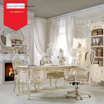Индивидуален маса за луксозни вили, луксозни европейския маса за резба от твърда дървесина, френски бяла маса, компютърно бюро