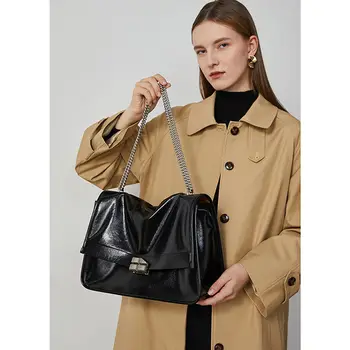 Увядшая френска модна чанта-скитник с веригата, реколта голяма чанта голям-месинджър с едно рамо за крайградски пътувания, дамски чанти-тоут