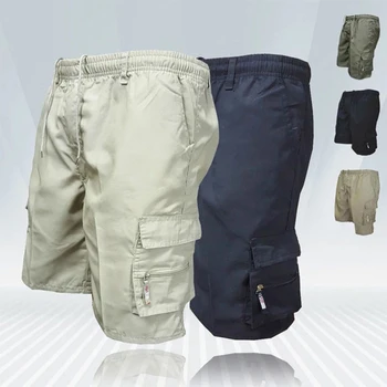 Летни мъжки къси панталони-карго в стил милитари Fahison, мъжки работни панталони-карго в стил милитари с преки работни джобове, еластични къси панталони