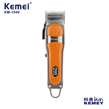 KEMEI Професионална мъжки машина за подстригване на коса с кожена плъзгане обвивка, електрическа самобръсначка, акумулаторна машина за подстригване на коса с led дисплей