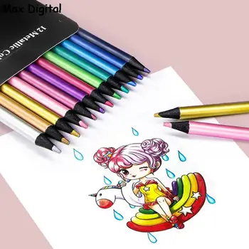 12 Цветни метални цветни моливи, комплект за рисуване, скициране Професионални продукти за бродерия за художника Цветни моливи за colorization