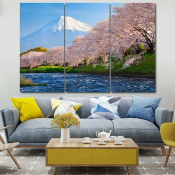 Цветя под планината Фуджи 3 бр HD Платно Картина Модерна Декорация на Дома, Хол Печат върху Платно Картина Стенен Интериор на Картина