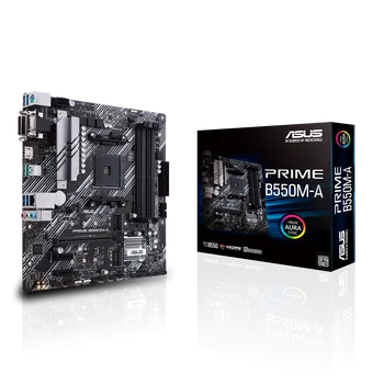 Дънна платка ASUS PRIME B550M-A AMD B550 (Ryzen AM4) Micro ATX с двоен съединител M. 2, PCIe 4.0, 1gb Ethernet, HDMI/D-Sub/DVI, SATA 6 Gb