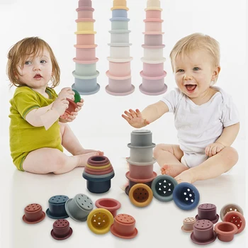 7 бр., бебешки силиконови чашки за полагане на дъното на модел, пясъчен часовник, играчка Монтесори, обучение стековая кула, играчки за деца за подреждане