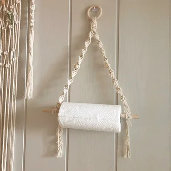 Скандинавска стенни дървена пръчка за носене, украса за спални, хол, плетене ръчно, домашен декор