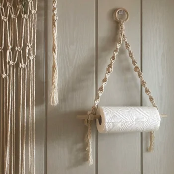 Скандинавска стенни дървена пръчка за носене, украса за спални, хол, плетене ръчно, домашен декор Скандинавска стенни дървена пръчка за носене, украса за спални, хол, плетене ръчно, домашен декор 2