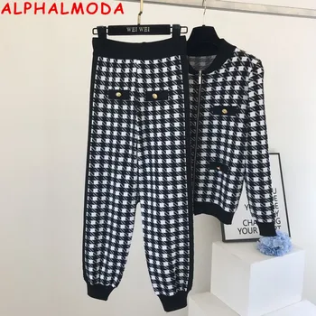 ALPHALMODA Есен 2020, есенни нови наметала, пуловер + панталони, женски шик вязаный костюм от 2 теми, жилетки с цип и копчета, модерен комплект