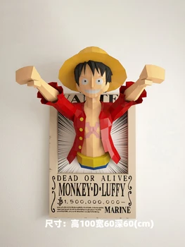1 м книжен модел на Luffy, монтиране на украса за дома, японското аниме, цели фигури, изделия от хартия, 3D, ръчна работа, оригами, художествена скулптура