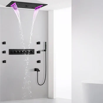 Термостатичен душ кабина, комплект за баня, стенни дъждовна накрайник за душ с пистолет, 6-функционален душ система
