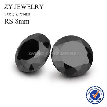 Синтетичен CZ Черен диамант 100 бр. в страна, 8 мм, 9 мм, 10 мм Кръгъл кубичен цирконий камък за бижута
