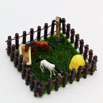 Имитация на оградата и обори за коне, модел на животни, материали за фермата, пясък плот, оформление на сцената, комплекти за диорами, 1 комплект