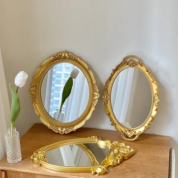 Декоративно огледало, тоалетка с огледало, подарък, спалня, ресни, златна десктоп декоративно огледало, винтажное украса за дома Miroir Chambre Декоративно огледало, тоалетка с огледало, подарък, спалня, ресни, златна десктоп декоративно огледало, винтажное украса за дома Miroir Chambre 0
