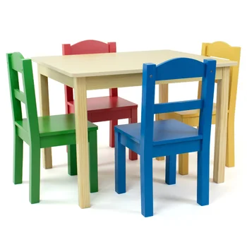 Детска дървена маса и комплект от 4 стола за начално училище, естествено дърво /Primary Детска дървена маса и комплект от 4 стола за начално училище, естествено дърво /Primary 1