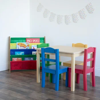Детска дървена маса и комплект от 4 стола за начално училище, естествено дърво /Primary Детска дървена маса и комплект от 4 стола за начално училище, естествено дърво /Primary 2