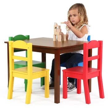 Детска дървена маса и комплект от 4 стола за начално училище, естествено дърво /Primary Детска дървена маса и комплект от 4 стола за начално училище, естествено дърво /Primary 4
