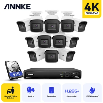 ANNKE 16CH 4K Ultra HD POE Мрежова Система за видео наблюдение 8MP H. 265 NVR С 12шт 8-Мегапикселова камера EXIR за Нощно Виждане IP67 IP Bullet Камера