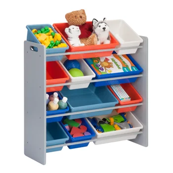 Органайзер за детски играчки с 12 Чекмеджета за съхранение, Детски Шкафове За Съхранение на играчките в Стаята и Спалнята, Трайни и Устойчиви На петна, Сиво