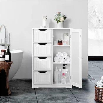 Дървен шкаф за съхранение в банята Олдън Design с 4 чекмеджета и бюфет (Бял /Сив / еспресо) По желание