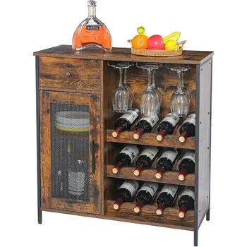 Шкаф за вино бар с 3-Диференцирани Подвижни Листа рафт и 1 чекмедже, Промишлен Бюфет и Буфетный шкаф с държач за Чаши