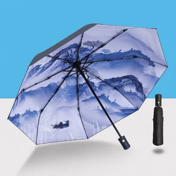 Креативен сгъваем автоматичен чадър от дъжд и слънце с двойна употреба в старинен стил, подаръци за мъже и жени, чадъри за плаж, туризъм Креативен сгъваем автоматичен чадър от дъжд и слънце с двойна употреба в старинен стил, подаръци за мъже и жени, чадъри за плаж, туризъм 2