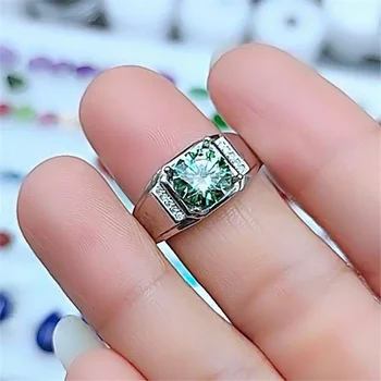 Комплект пръстени от 100% сребро S925 проби, покрити с платина, кръгъл пръстен 8 мм, с регулируеми мъжки пръстен Moissant тегло от 2 карата