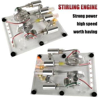 Модел на двигателя на Стърлинг Метален двуцилиндров двигател с висока мощност с led генератор на Научен експеримент
