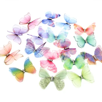 Гореща разпродажба, 50 бр., апликация от органза наклон цвят, 38 мм, прозрачен шифоновая пеперуда за парти декор, кукли Embe